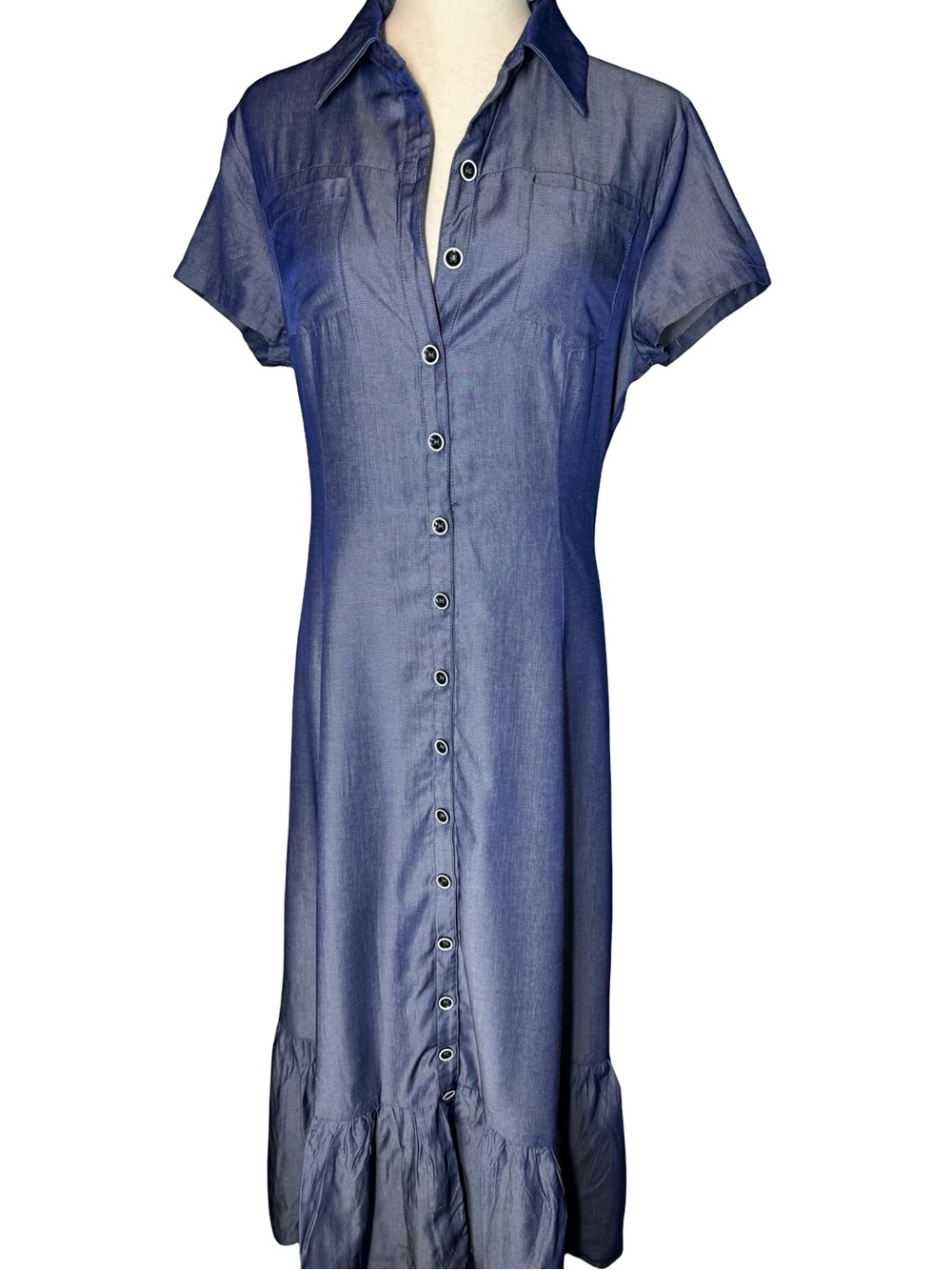 Classic Blue Button-Front Women’s Dress